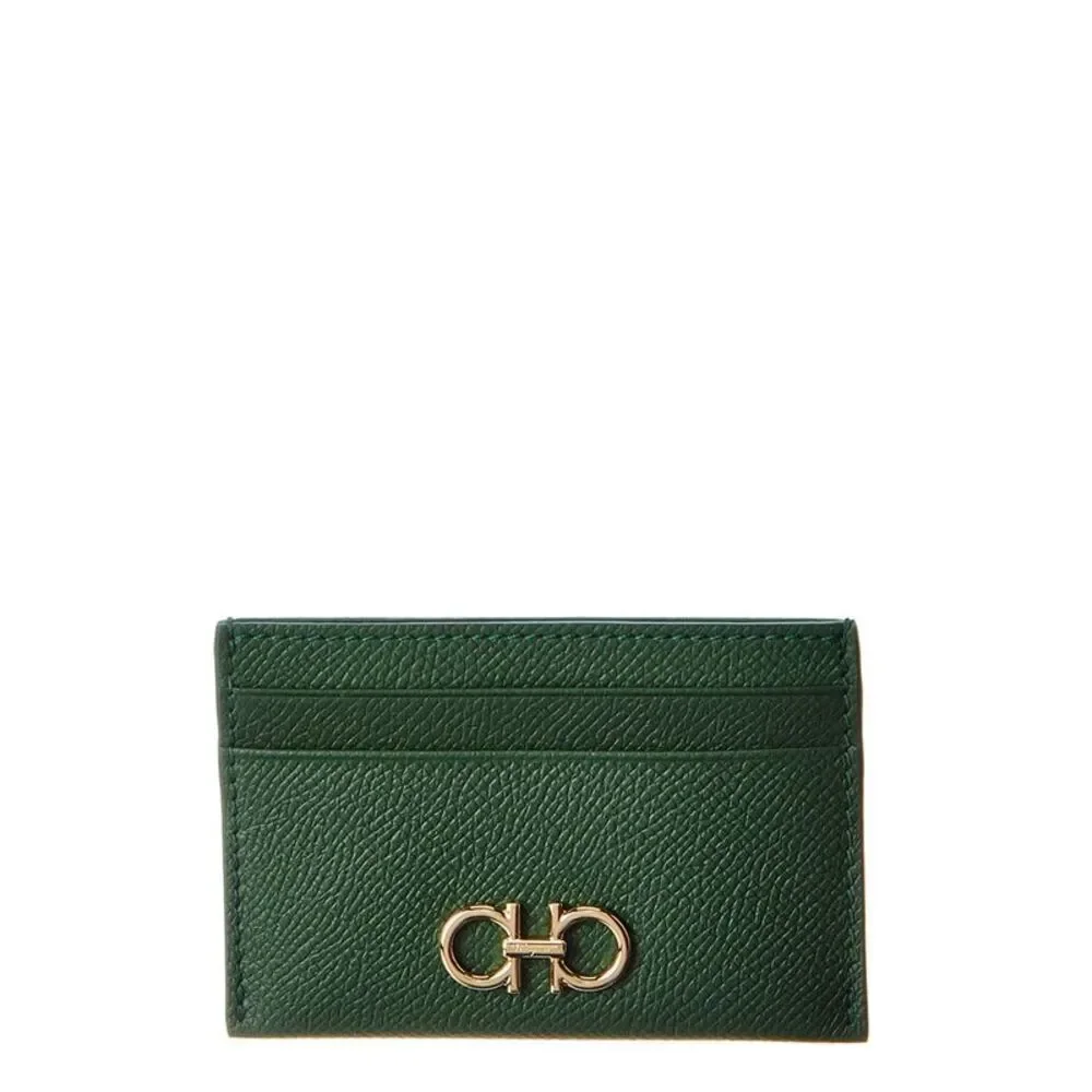 Ferragamo Gancini Leather Card Holder, Green